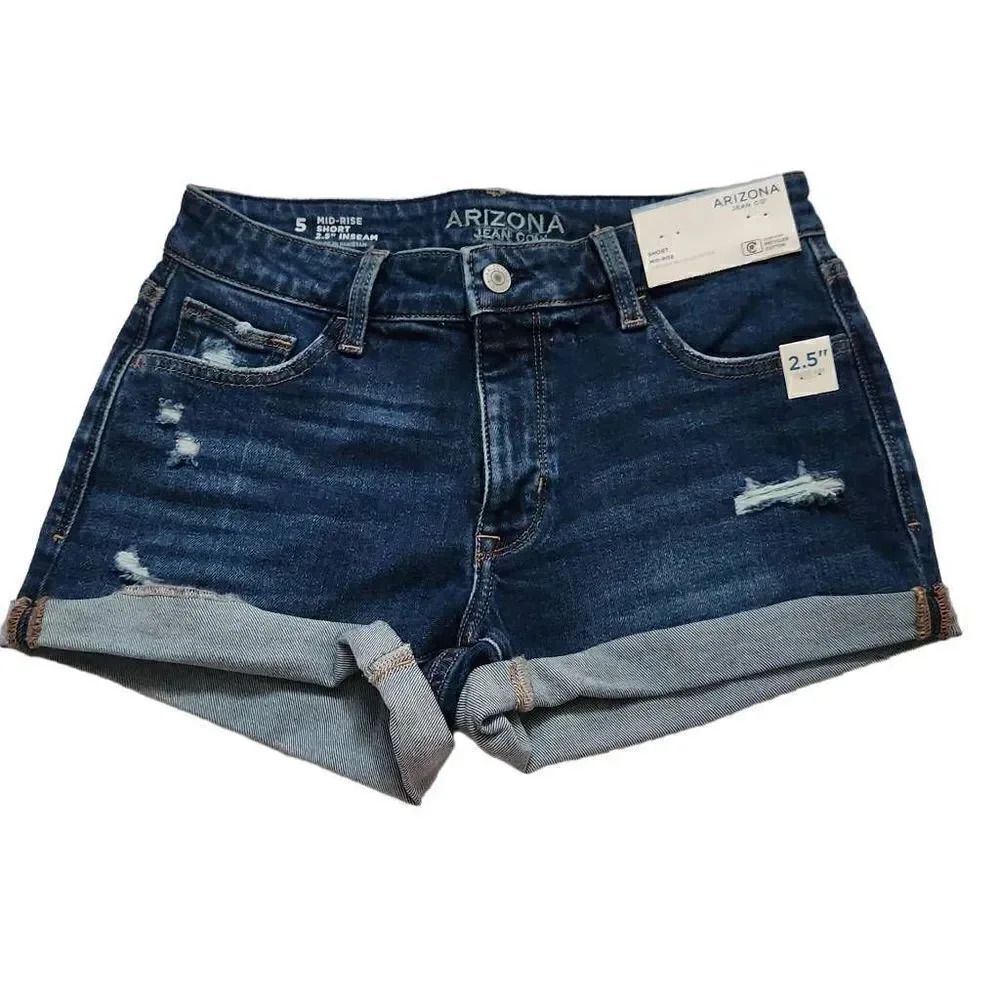 Arizona Jean Co Juniors Size 5 Mid-Rise Blue Jean Distressed Shorts